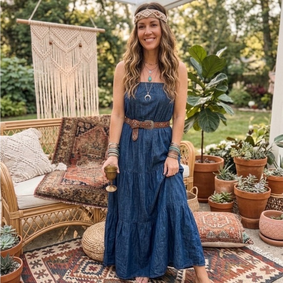 Smart Set Dresses & Skirts - Multi Way -Tiered Maxi Dress in Denim Blue ( belt not included )